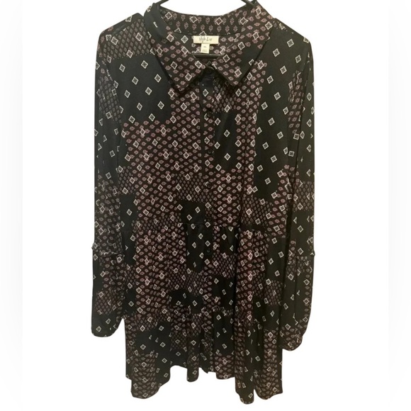 Style & Co Black Pink Tan Button Up Dress Tunic Sz XXL - Picture 1 of 10